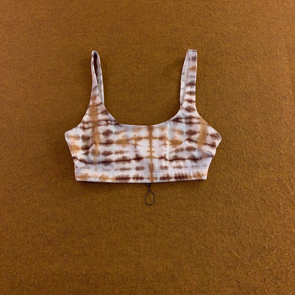 PrettyLittleThing Womens US 10 Brown Tie Dye Ribbed Sleeveless Crop Top New
